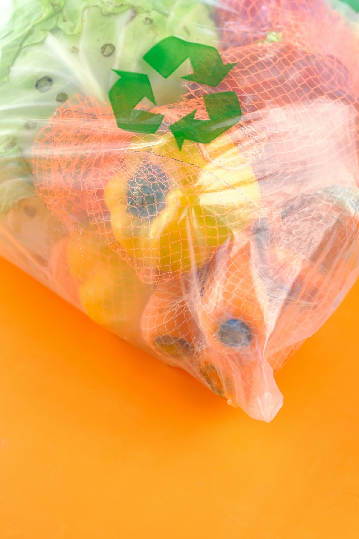 Recycling symbol on packaged produce
